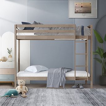 Twin Over Twin Size Wooden Bunk Bed