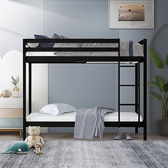 Twin Over Twin Size Wooden Bunk Bed