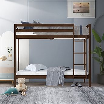 Twin Over Twin Size Wooden Bunk Bed
