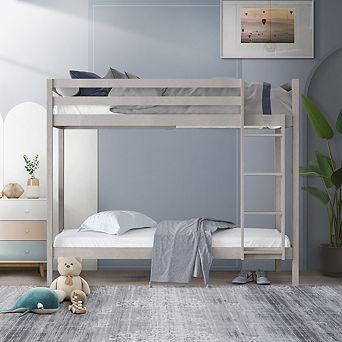 Twin Over Twin Size Wooden Bunk Bed