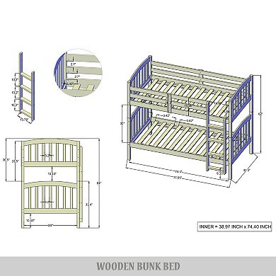 Twin Over Twin Size Wooden Bunk Bed