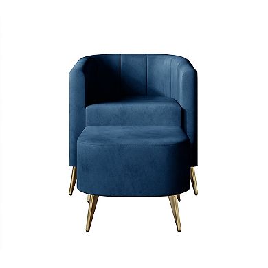 Velvet Accent Chair With Stool