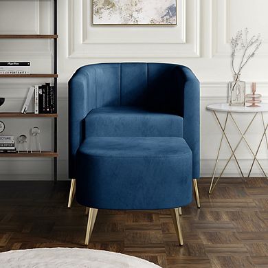 Velvet Accent Chair With Stool