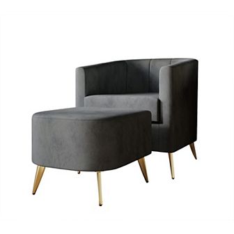 Velvet Accent Chair With Stool