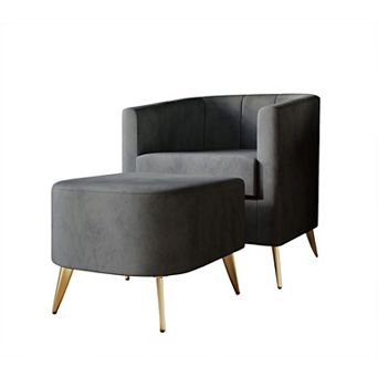 Velvet Accent Chair With Stool