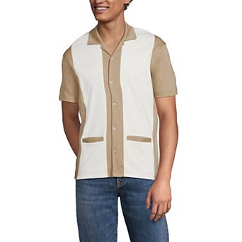 Men's Lands' End Short Sleeve Supima Retro Camp Collar Button-Through Shirt