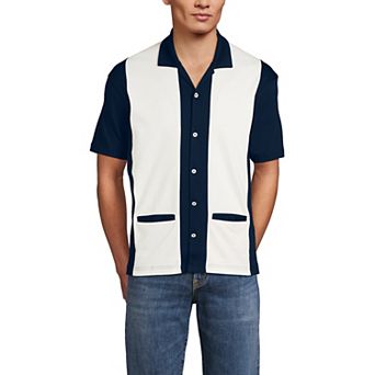 Men's Lands' End Short Sleeve Supima Retro Camp Collar Button-Through Shirt
