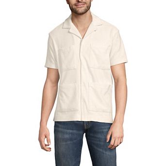 Men's Lands' End Textured Terry Camp Collar Short Sleeve Shirt