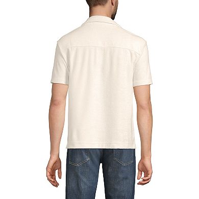Men's Lands' End Textured Terry Camp Collar Short Sleeve Shirt