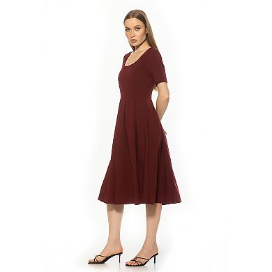 Women's ALEXIA ADMOR Imani Scoop Neck Short Sleeve Pleated Dress