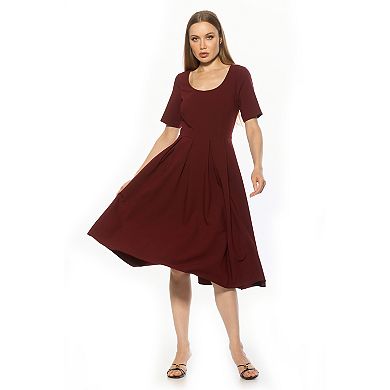 Women's ALEXIA ADMOR Imani Scoop Neck Short Sleeve Pleated Dress