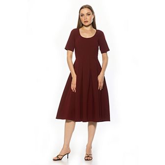 Women's ALEXIA ADMOR Imani Scoop Neck Short Sleeve Pleated Dress
