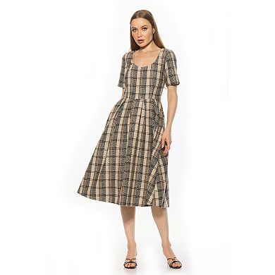 ALEXIA ADMOR Tweed Scoop Neck Short Sleeve Pleated Dress