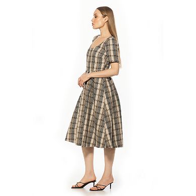 ALEXIA ADMOR Tweed Scoop Neck Short Sleeve Pleated Dress