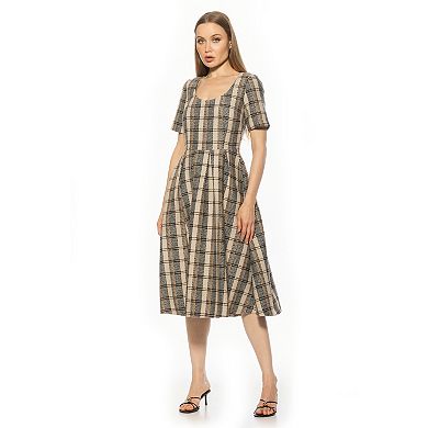 ALEXIA ADMOR Tweed Scoop Neck Short Sleeve Pleated Dress