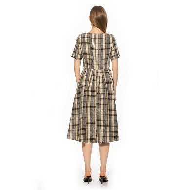 ALEXIA ADMOR Tweed Scoop Neck Short Sleeve Pleated Dress