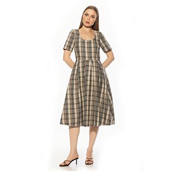 Women's ALEXIA ADMOR Tweed Scoop Neck Short Sleeve Pleated Dress