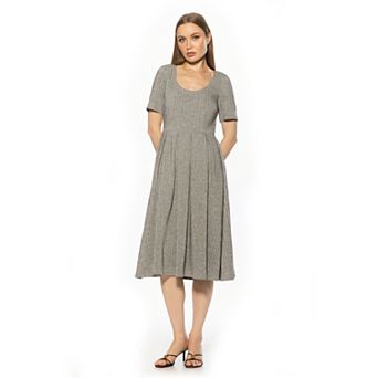 Women's ALEXIA ADMOR Tweed Scoop Neck Short Sleeve Pleated Dress