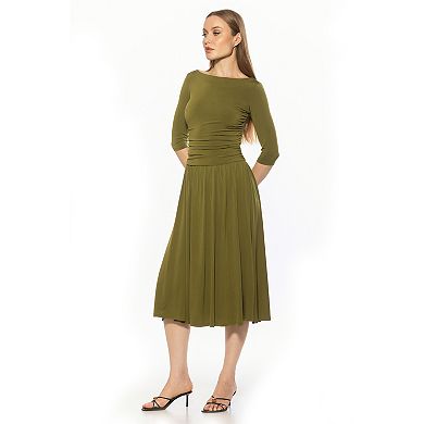 Women's ALEXIA ADMOR Boat Neck Ruched Dropped Waist Maxi Dress