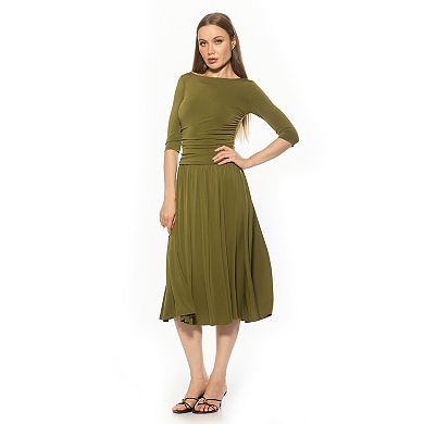 Women's ALEXIA ADMOR Boat Neck Ruched Dropped Waist Maxi Dress