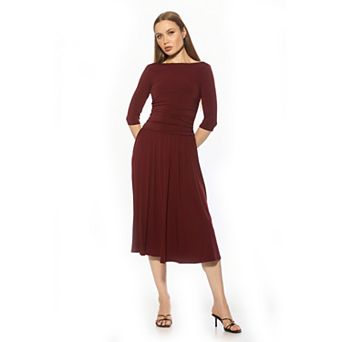 Women's ALEXIA ADMOR Boat Neck Ruched Dropped Waist Maxi Dress