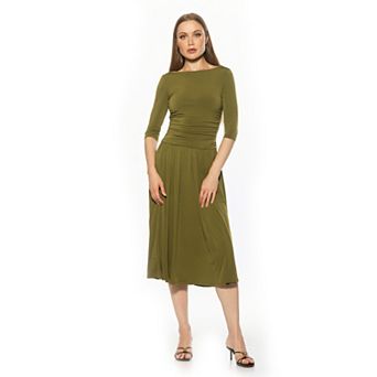 Women's ALEXIA ADMOR Boat Neck Ruched Dropped Waist Maxi Dress