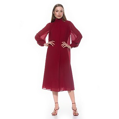Women's ALEXIA ADMOR Kehlani Mockneck Blouson Sleeves Chiffon Dress