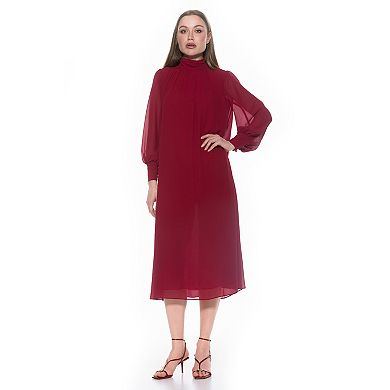 Women's ALEXIA ADMOR Kehlani Mockneck Blouson Sleeves Chiffon Dress