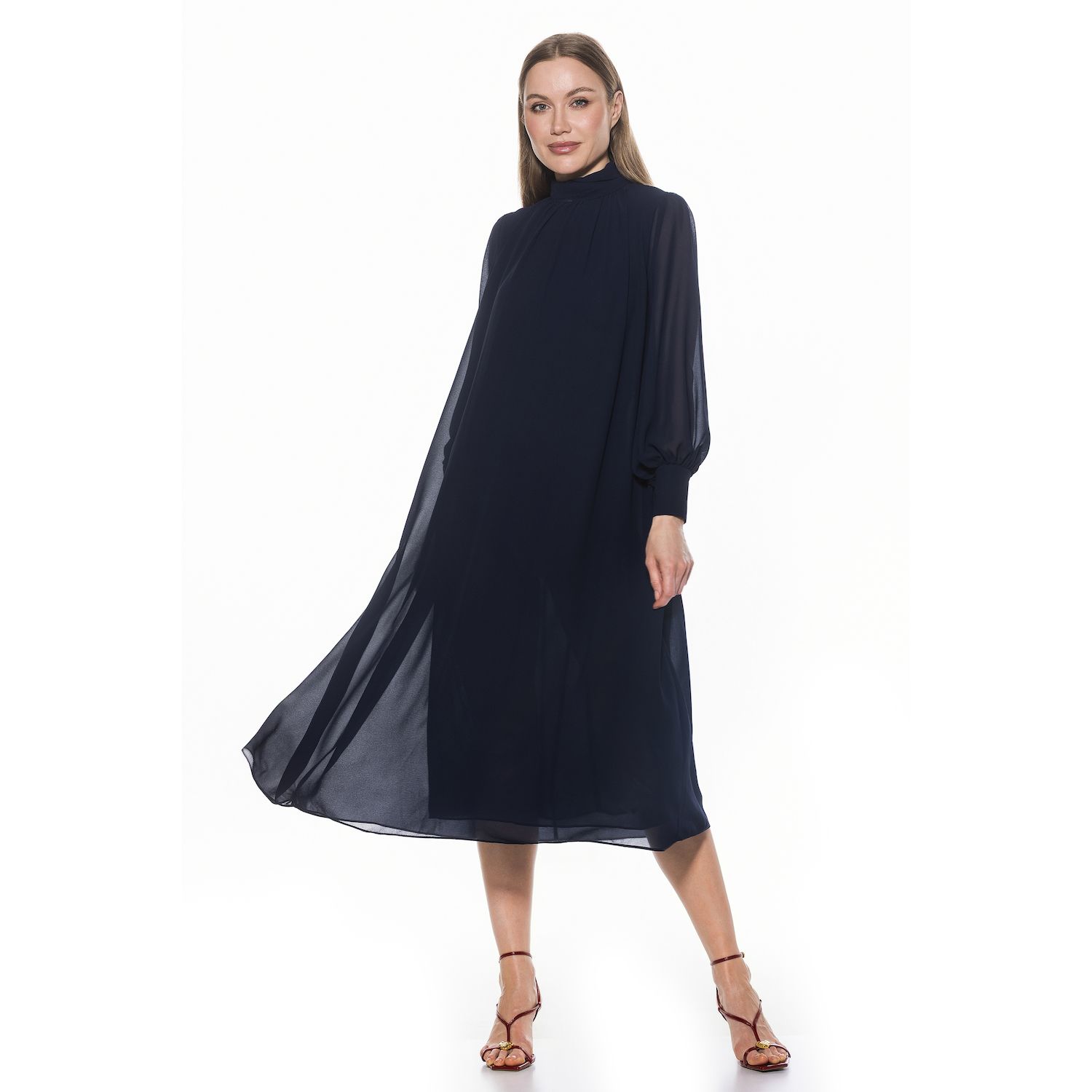 Женские платья ALEXIA ADMOR Kehlani Mockneck Blouson Sleeves Chiffon Dress