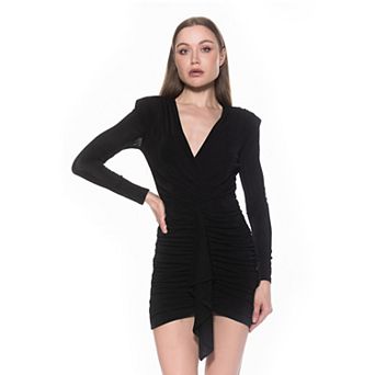 Women's ALEXIA ADMOR Long Sleeve V-Neck Draped Skirt Dress