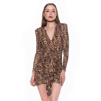Women's ALEXIA ADMOR Long Sleeve V-Neck Draped Skirt Dress