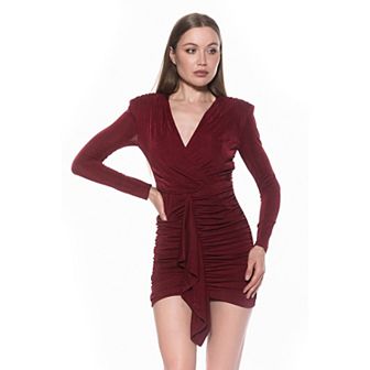 Women's ALEXIA ADMOR Long Sleeve V-Neck Draped Skirt Dress