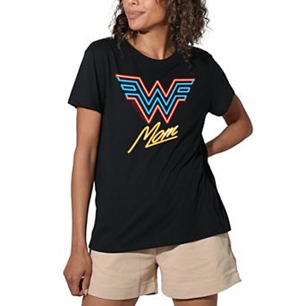 Women's DC Comics Wonder Woman Neon Logo Mom Loose Fit Graphic Tee