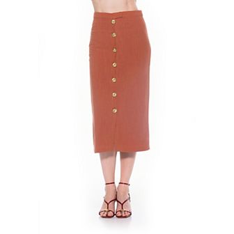 Women's ALEXIA ADMOR Front Button Down Midi Linen Skirt