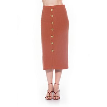 Women's ALEXIA ADMOR Front Button Down Midi Linen Skirt