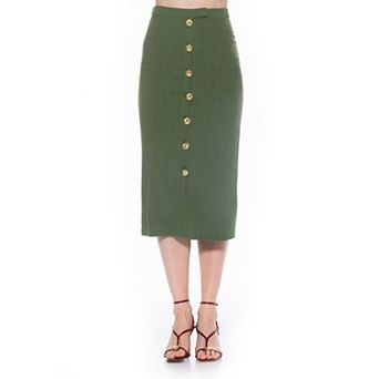 Women's ALEXIA ADMOR Front Button Down Midi Linen Skirt