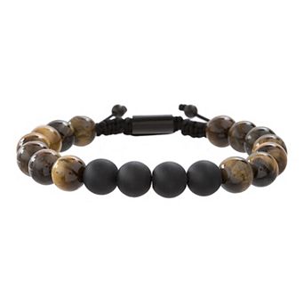 Men's STUDIO 1913 Tiger Eye and Black Agate Beads Adjustable Bracelet