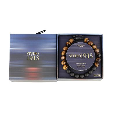 Men's STUDIO 1913 Tiger Eye and Black Agate Beads Adjustable Bracelet