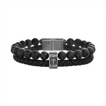 Men's STUDIO 1913 Stainless Steel Cross Beaded Double Strand Bracelet
