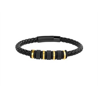 Men's STUDIO 1913 Two Tone Stainless Steel and Braided Leather Bracelet