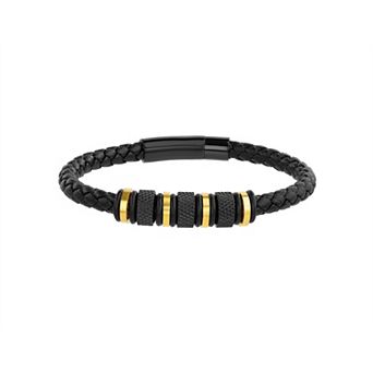 Men's STUDIO 1913 Two Tone Stainless Steel and Braided Leather Bracelet
