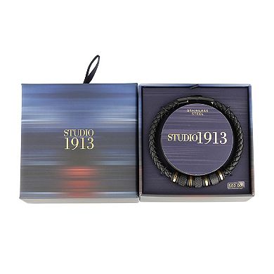 Men's STUDIO 1913 Two Tone Stainless Steel and Braided Leather Bracelet