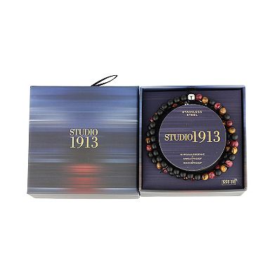 Men's STUDIO 1913 Stainless Steel Red Jasper, Tiger Eye and Black Glass Bead Bracelet Set