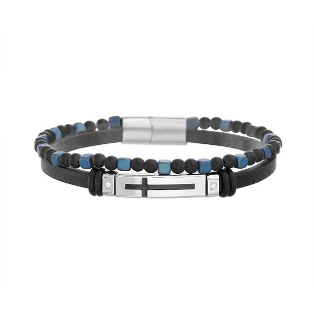 正規 DISCOVERED STUDIOUS別注 BRACELET 901P▲ Men's STUDIO 1913 Stainless Steel & Leather Beaded Double Strand