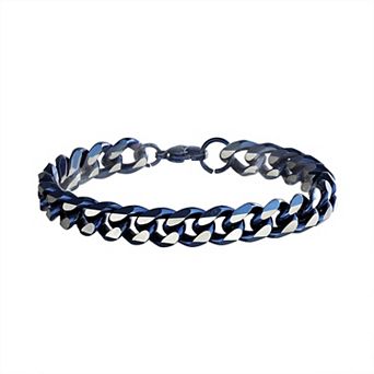 Men's STUDIO 1913 Blue Ion Plated Stainless Steel 10mm Curb Chain Bracelet