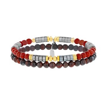 Men's STUDIO 1913 2 pc Tiger Eye, Hematite, & Jasper Bead Stretch Bracelet Set