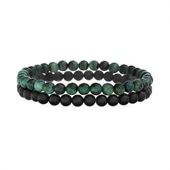 Men's STUDIO 1913 Tiger Eye and Agate Beaded Stretch Bracelet Set