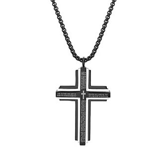 Men's STUDIO 1913 Two Tone Stainless Steel Lords Prayer Cross Necklace