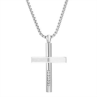 Men's STUDIO 1913 Stainless Steel Cubic Zirconia Cross Pendant Necklace
