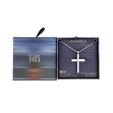 Men's STUDIO 1913 Stainless Steel Cubic Zirconia Cross Pendant Necklace